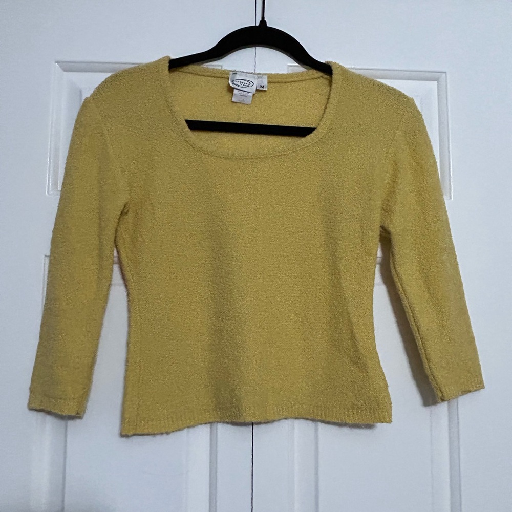 Vintage 90s Weather Vane Mustard Scoop Neck 3/4 Length Sleeve Sweater